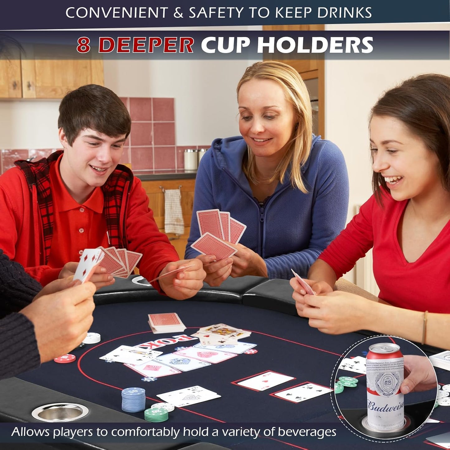 72" Foldable Poker Table, 8 Player Folding Poker Tables with Casino Grade Felt, Padded Rails & Cup Holders, Portable Poker Table for Texas Holdem