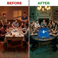 10 Player Foldable Poker Table, Blackjack Texas Holdem Poker Table with Padded Rails and Stainless Steel Cup Holders, Portable Folding Card Board Game Table, 84' Oval Casino Leisure Table — Before & After