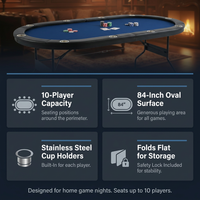 10 Player Foldable Poker Table, Blackjack Texas Holdem Poker Table with Padded Rails and Stainless Steel Cup Holders, Portable Folding Card Board Game Table, 84' Oval Casino Leisure Table — Results & Stats