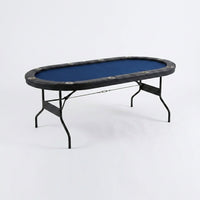 10 Player Foldable Poker Table, Blackjack Texas Holdem Poker Table with Padded Rails and Stainless Steel Cup Holders, Portable Folding Card Board Game Table, 84' Oval Casino Leisure Table — Studio Shot
