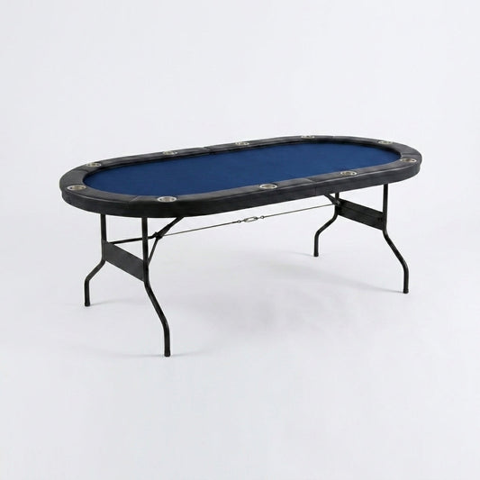 10 Player Foldable Poker Table, Blackjack Texas Holdem Poker Table with Padded Rails and Stainless Steel Cup Holders, Portable Folding Card Board Game Table, 84' Oval Casino Leisure Table — Studio Shot