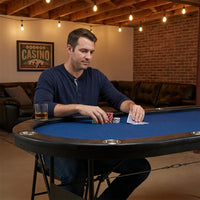 10 Player Foldable Poker Table, Blackjack Texas Holdem Poker Table with Padded Rails and Stainless Steel Cup Holders, Portable Folding Card Board Game Table, 84' Oval Casino Leisure Table — Lifestyle