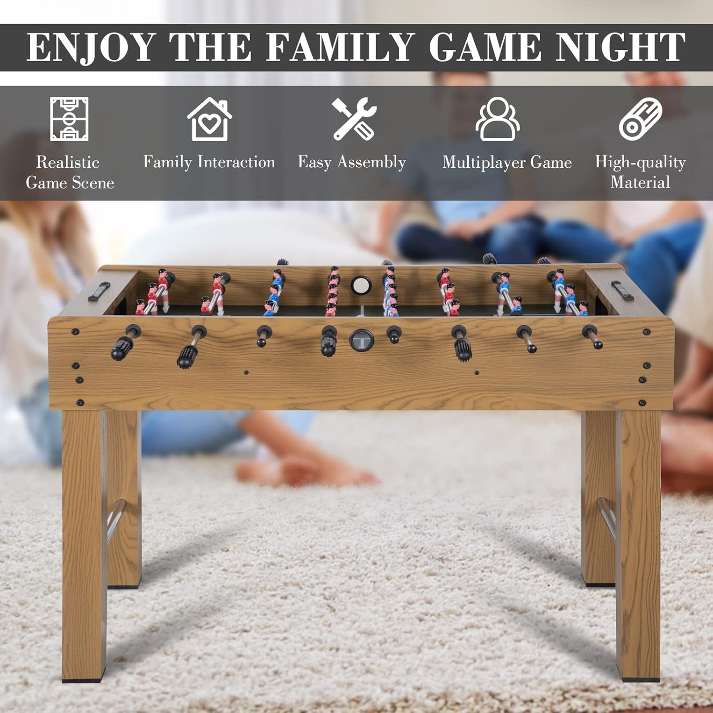 48In Foosball Table, Competition Sized Soccer Table W/ 2 Balls, 2 Cup Holders 2X4Ft for Kids, Adults, Suit for 4 Players, Football Table for Home, Game Room, Arcade