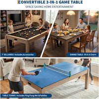 7 Ft Pool Table Combo,3 in 1 Pool, Dining, & Table Tennis with Full Accessories,Hdf Wood Grain Finish & Chrome Accents