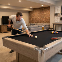 7 Ft Pool Table Combo,3 in 1 Pool, Dining, & Table Tennis with Full Accessories,Hdf Wood Grain Finish & Chrome Accents — Lifestyle
