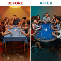 8 Player Foldable Poker Table, Blackjack Texas Holdem Poker Table with Padded Rails and Stainless Steel Cup Holders, Portable Folding Card Board Game Table, 72' Oval Casino Leisure Table, Blue — Before & After