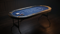 8 Player Foldable Poker Table, Blackjack Texas Holdem Poker Table with Padded Rails and Stainless Steel Cup Holders, Portable Folding Card Board Game Table, 72' Oval Casino Leisure Table, Blue — Lifestyle
