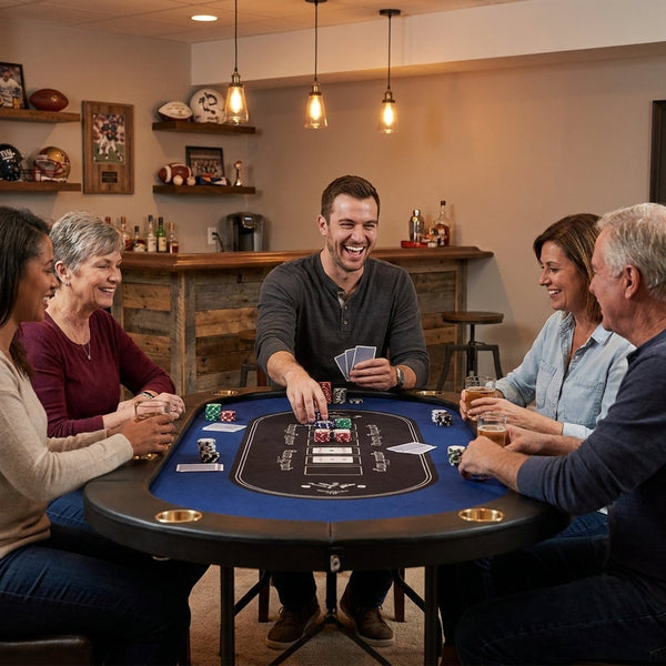 Foldable Poker Table Designed for Game Night Entertainment, 8 Player Capacity, Padded Rails, Cup Holders