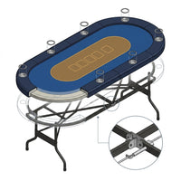 8 Player Foldable Poker Table, Blackjack Texas Holdem Poker Table with Padded Rails and Stainless Steel Cup Holders, Portable Folding Card Board Game Table, 72' Oval Casino Leisure Table, Blue — How It Works