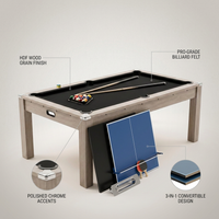 Multi Game Table Built for Versatile Entertainment, Pool Dining Table Tennis, 7 Ft Size, Full Accessories — infographic