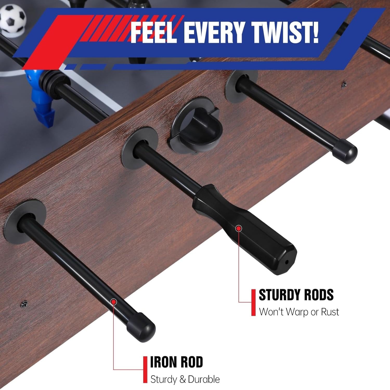 54 Inch Large Size Foosball Table for Adults, Competition Full Size Soccer Game Table with 2 Balls, Football Table Game Room