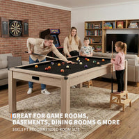 7 Ft Pool Table Combo,3 in 1 Pool, Dining, & Table Tennis with Full Accessories,Hdf Wood Grain Finish & Chrome Accents